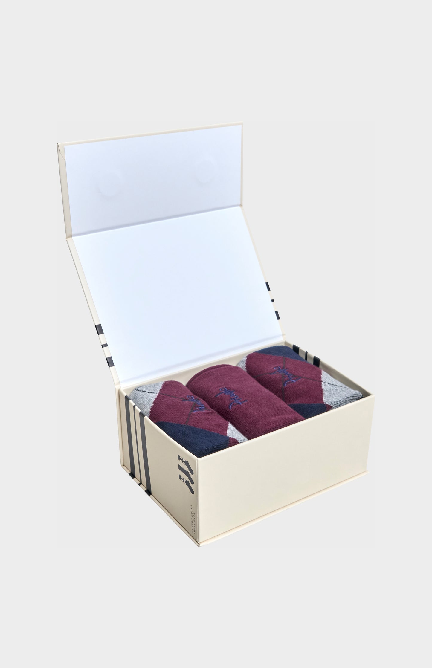 Pringle Men’s Argyle Cotton Jacquard Socks in Burgundy, Navy & Grey in gift box