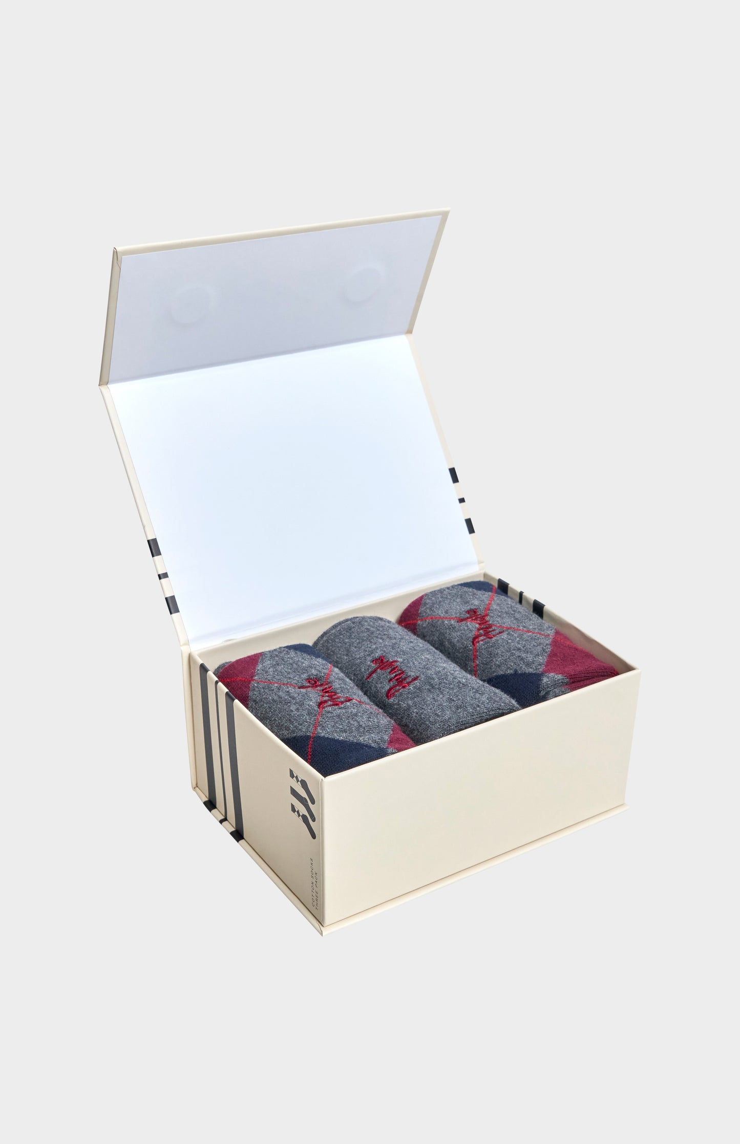 Pringle Men’s Argyle Cotton Jacquard Socks in Charcoal, Navy & Burgundy in a gift box