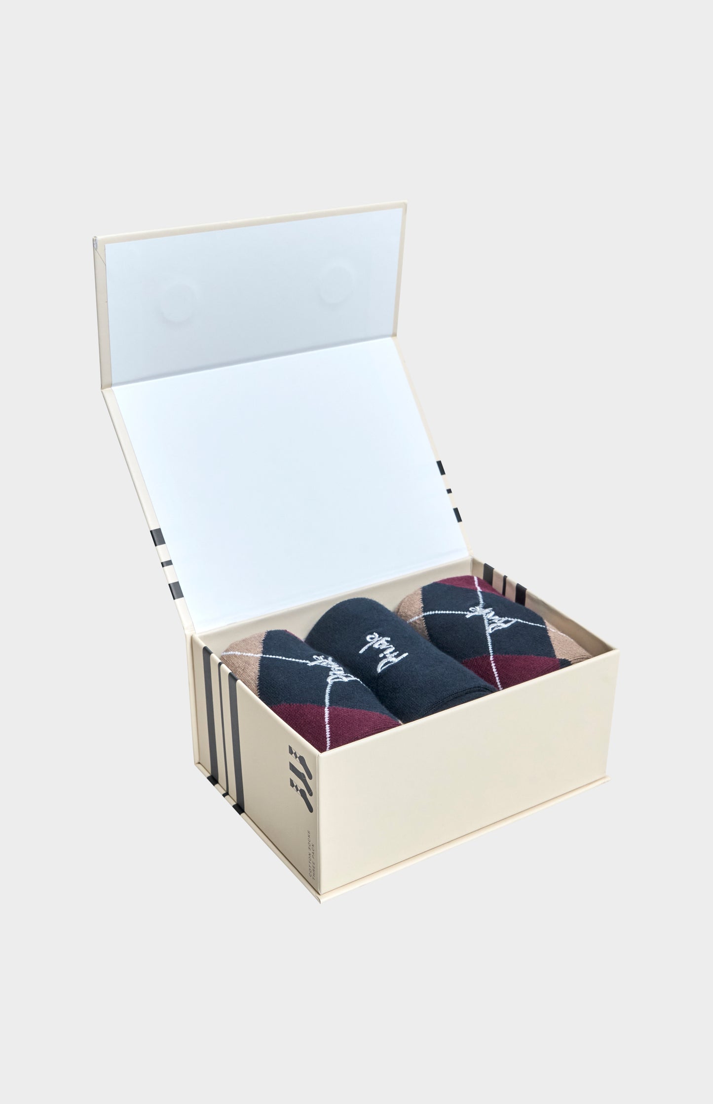 Pringle Men’s Argyle Cotton Jacquard Socks in Navy, Burgundy & Camel in gift box