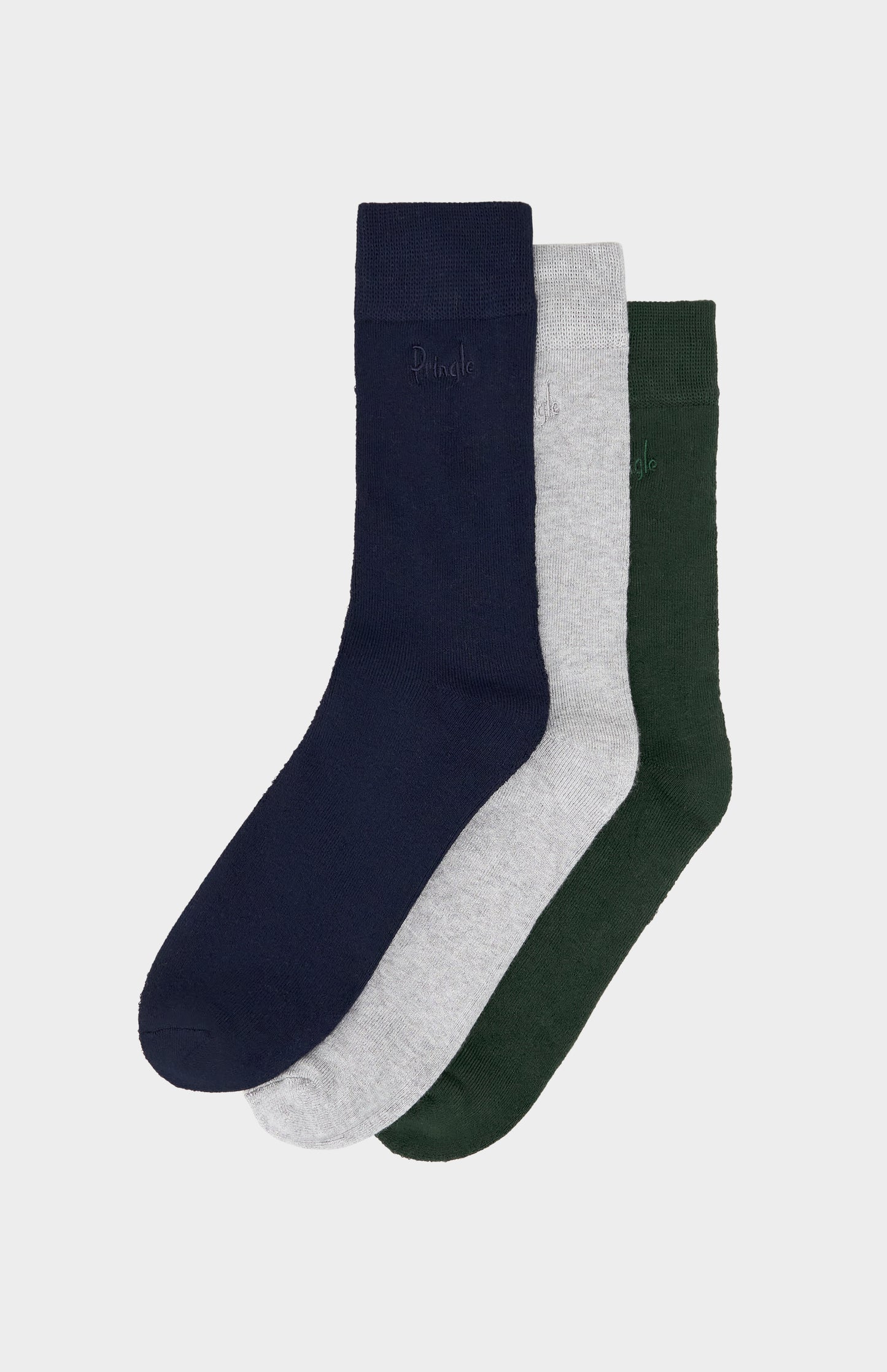 Green, navy, and grey socks with Pringle branding