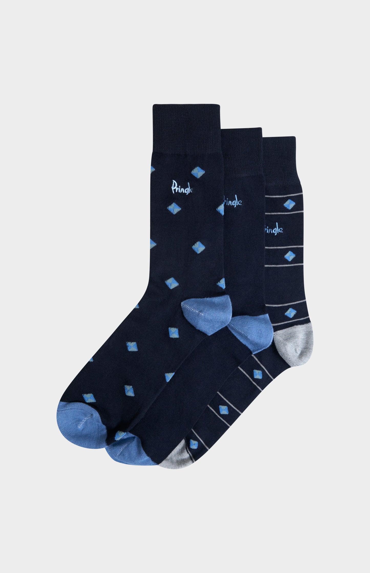 Pringle Men’s Multi Blue Bamboo Jacquard Socks with Square Diamond Pattern