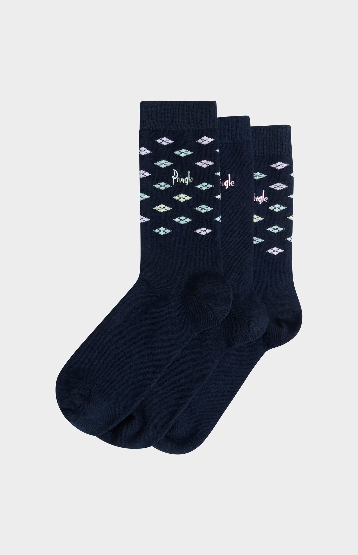 Pringle Women’s Navy Cotton Jacquard Socks with Square Diamond Pattern