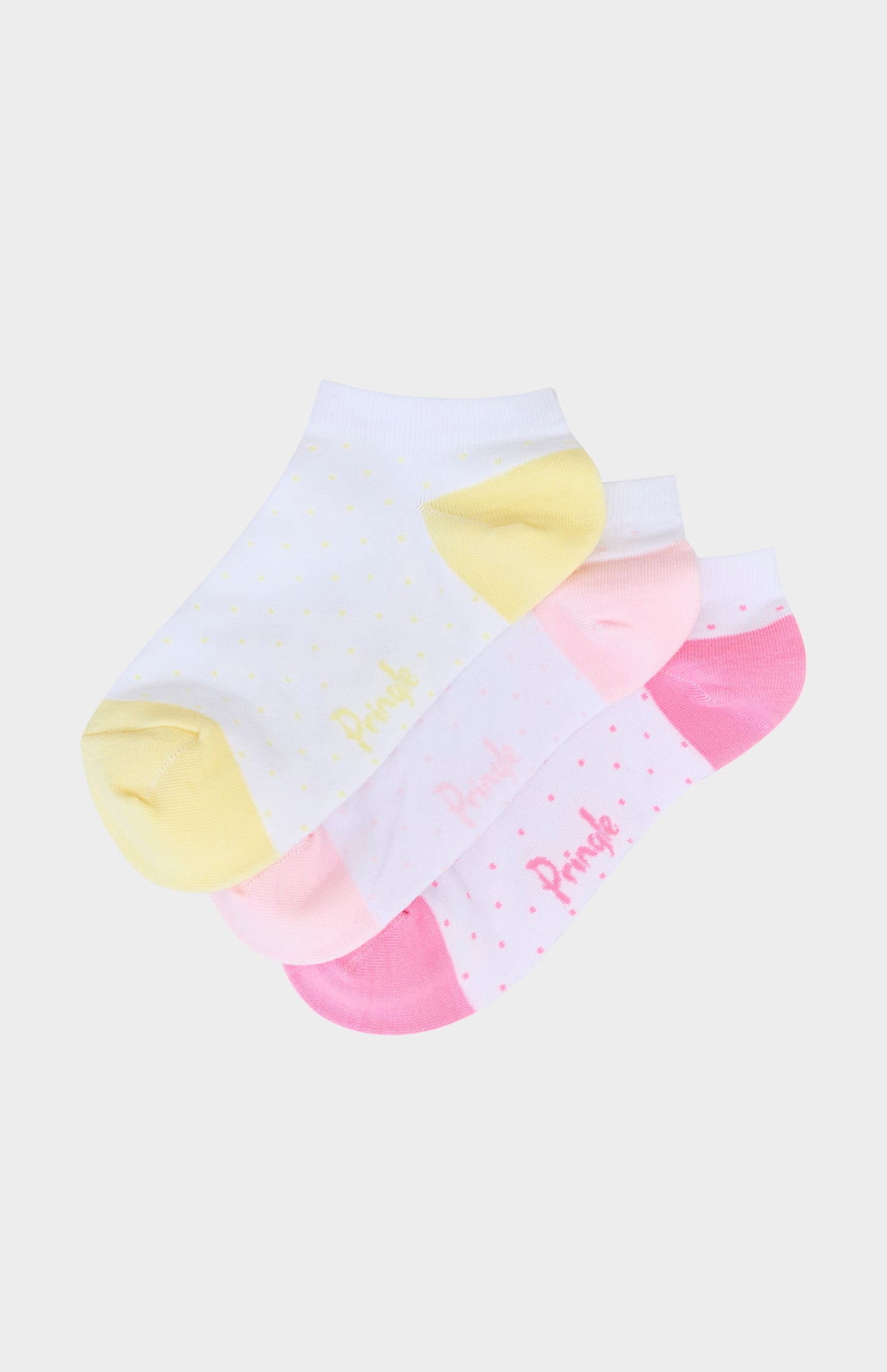 Set of colorful socks with Pringle name on a light background
