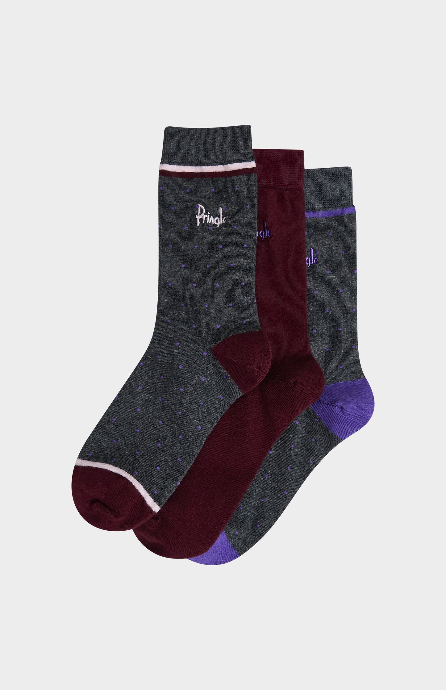 Pringle Women’s Cotton Socks with Polka Dots in Grey and Burgundy