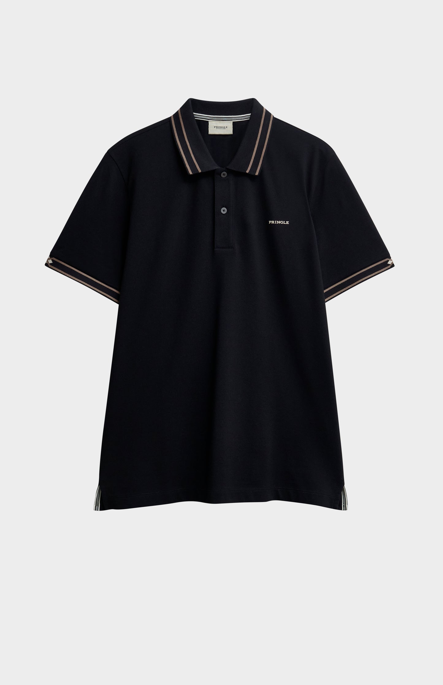 Men's Cotton Pique Polo Shirt With Diamond Jacquard Collar In Black