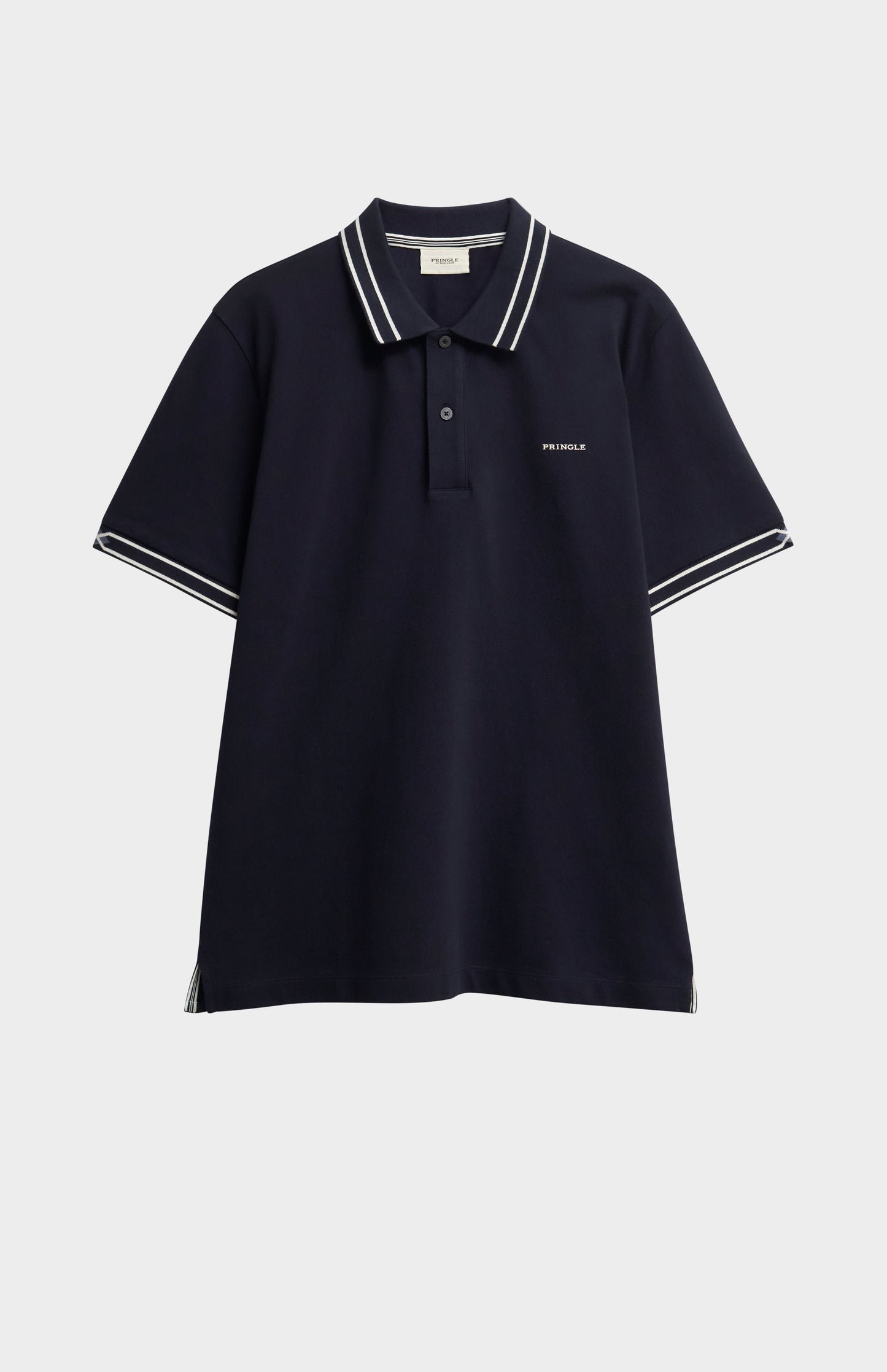 Men's Cotton Pique Polo Shirt With Diamond Jacquard Collar In Navy