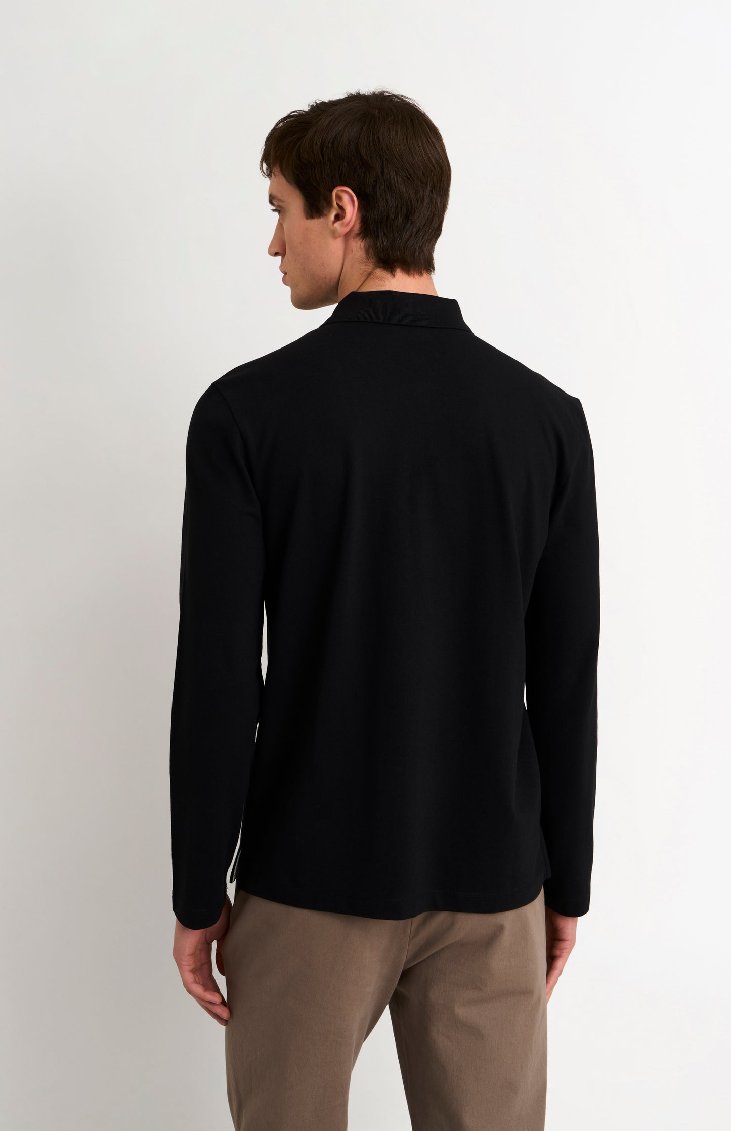 Men's Cotton Pique Long Sleeve Polo Shirt In Black
