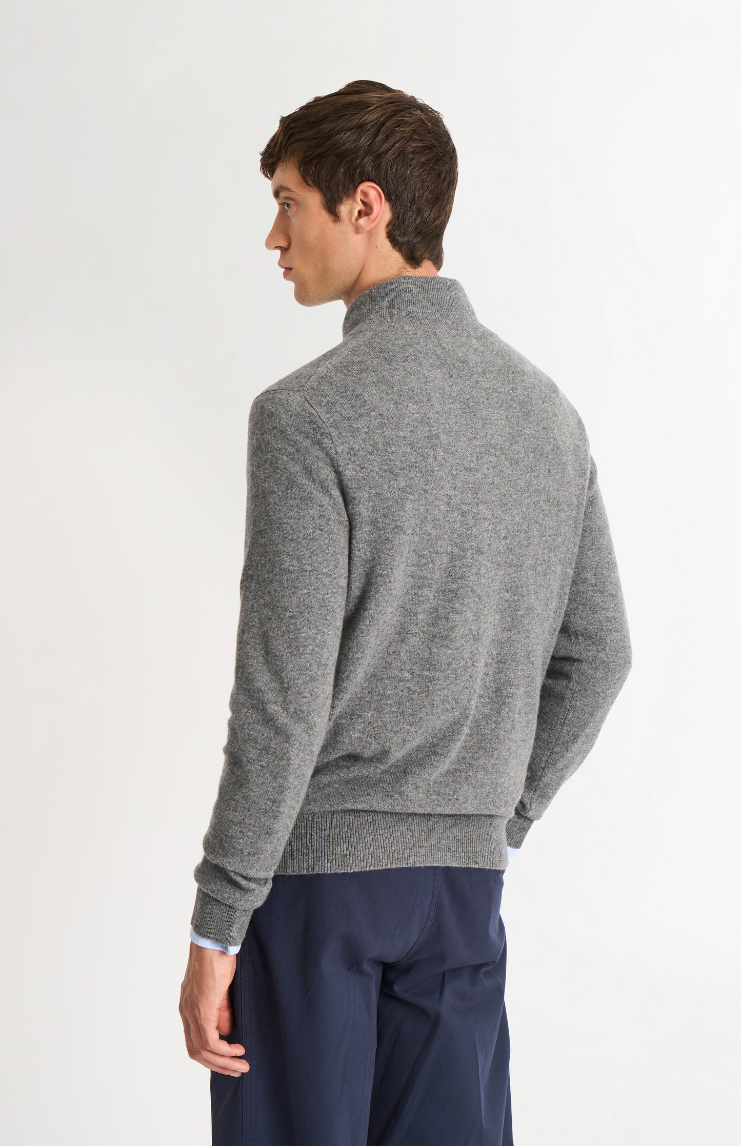 Pringle Men’s Cashmere Qtr Zip Jumper In Light Grey Melange rear view