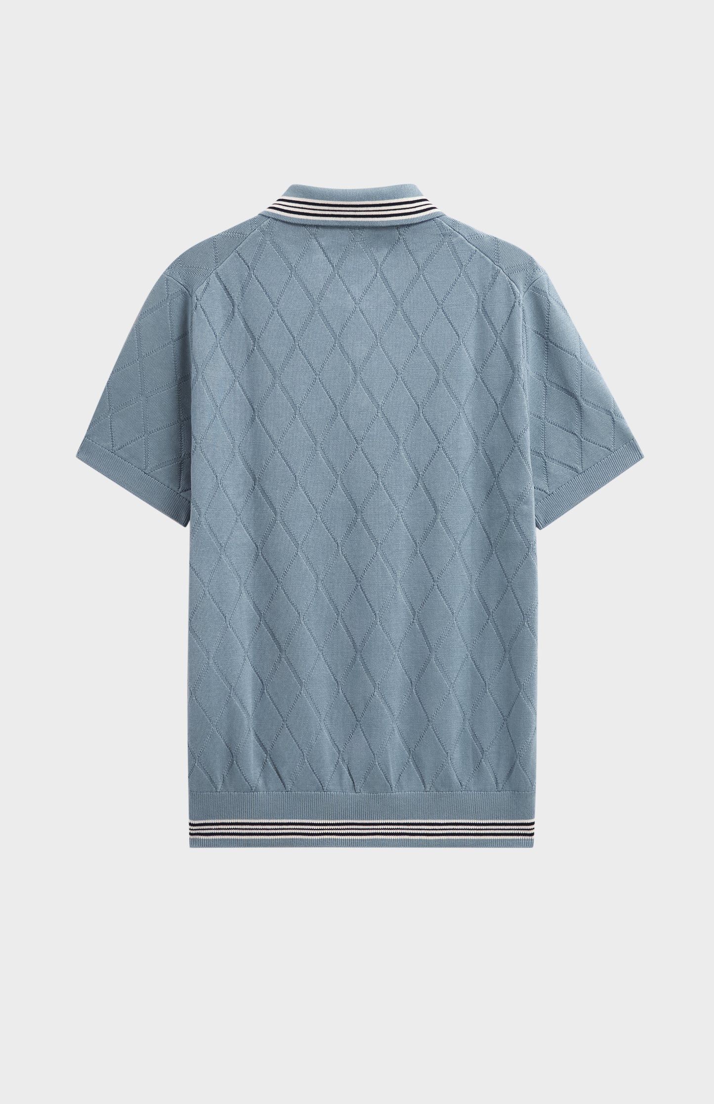 Men's Cotton And Silk Textured Argyle Polo Shirt In Light Blue