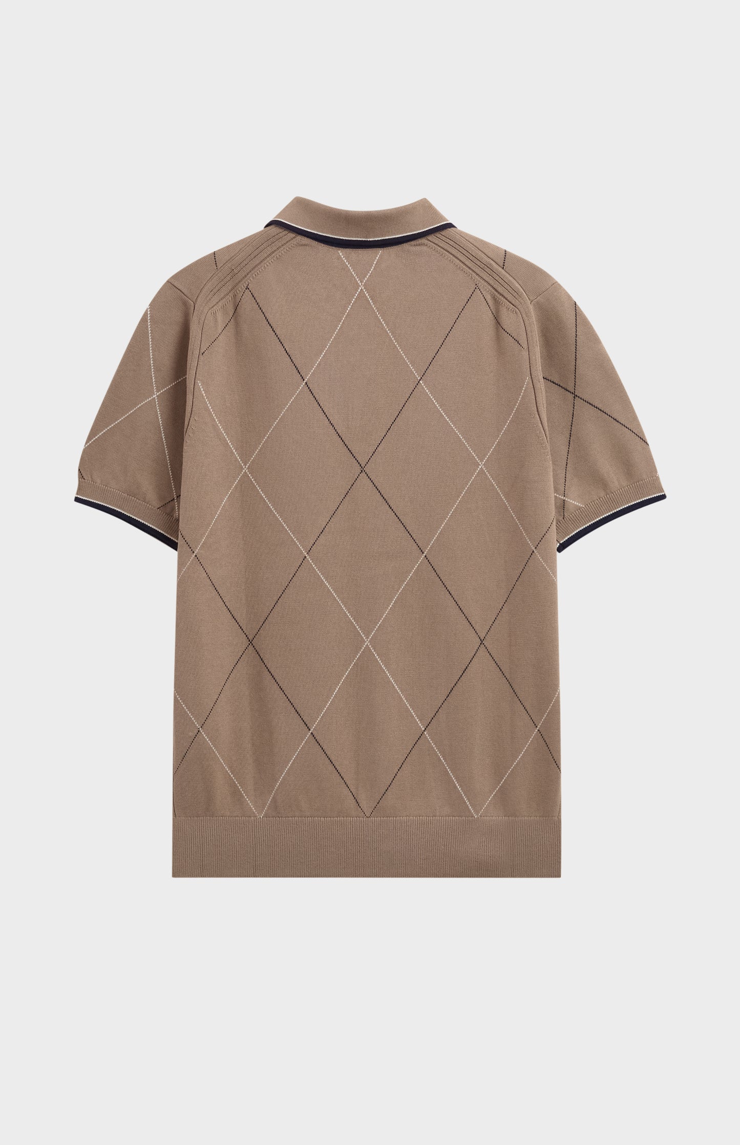 Men's Cotton And Silk Raker Stitch Polo Shirt In Mushroom & Ecru