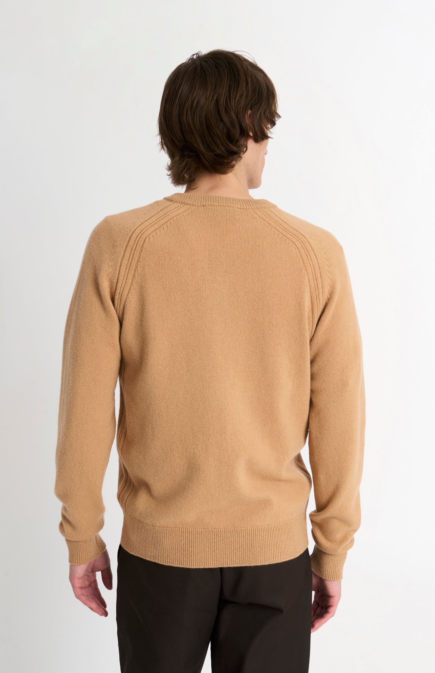 Pringle of Scotland Men’s Lambswool V Neck Jumper In Camel rear view