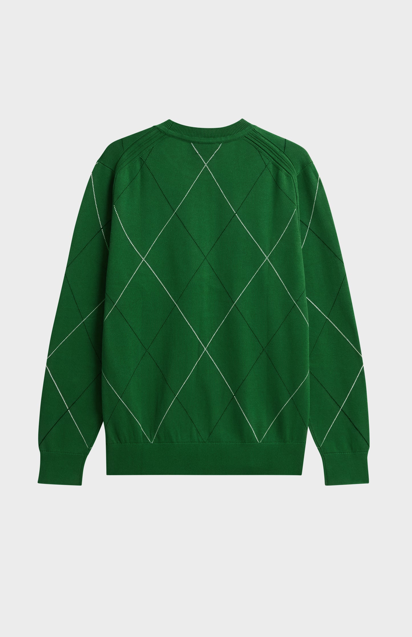 Men's Cotton And Silk Raker Stitch Crew Neck Jumper In Green & Ecru