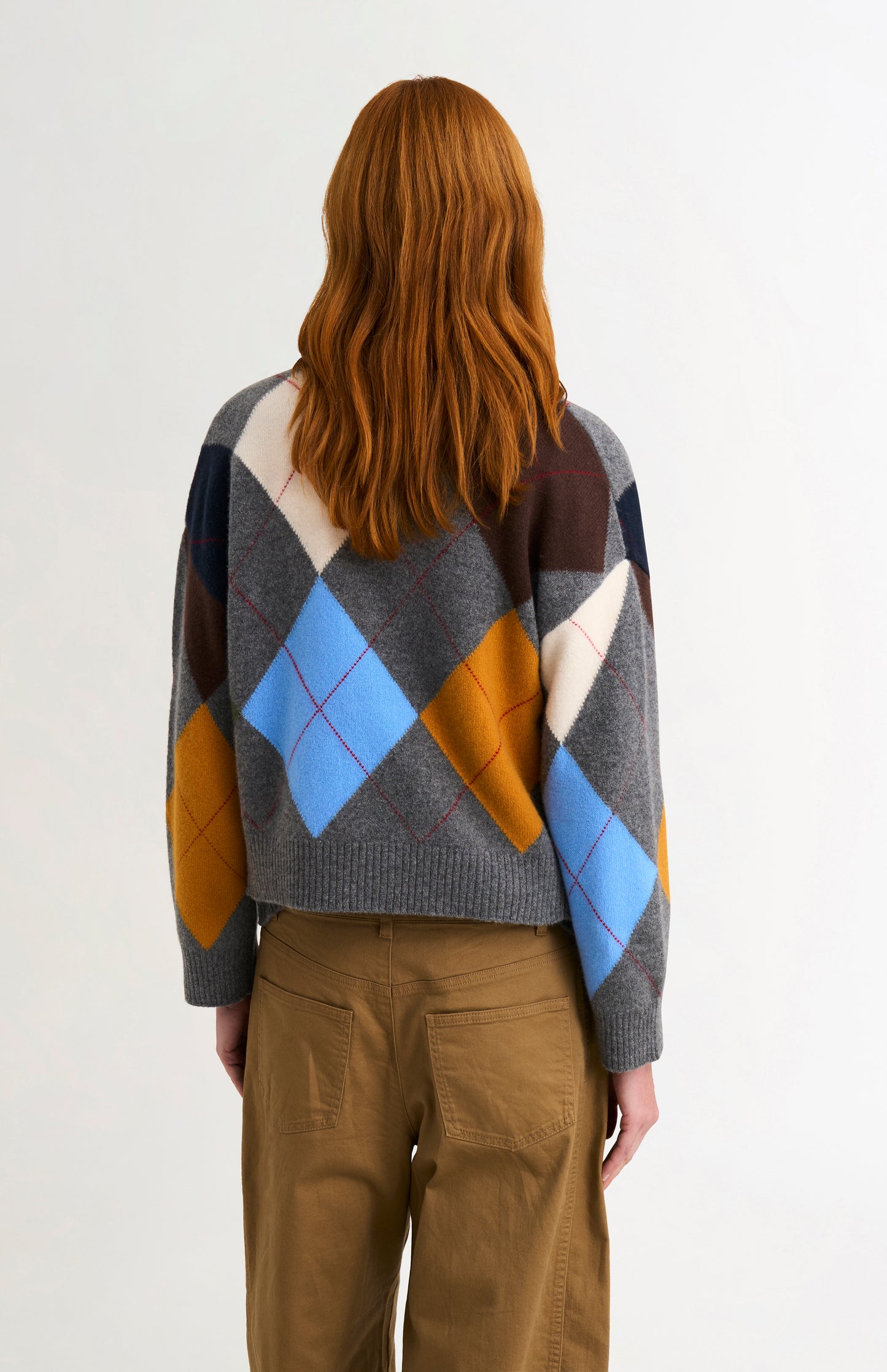 Women's Supersoft Lambswool Argyle Cardigan In Charcoal / Multi rear view