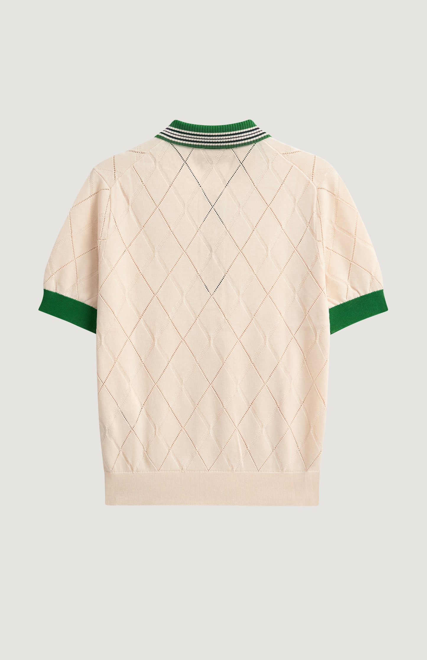 Women's Silk Blend Textured Polo Neck Argyle T-shirt In Ecru