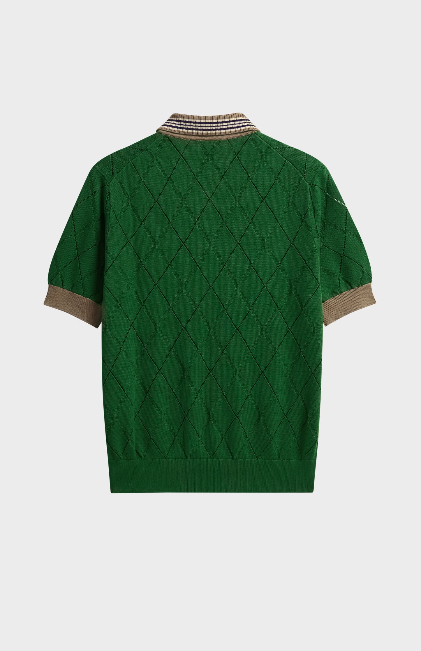 Women's Silk Blend Textured Polo Neck Argyle T-shirt In Green