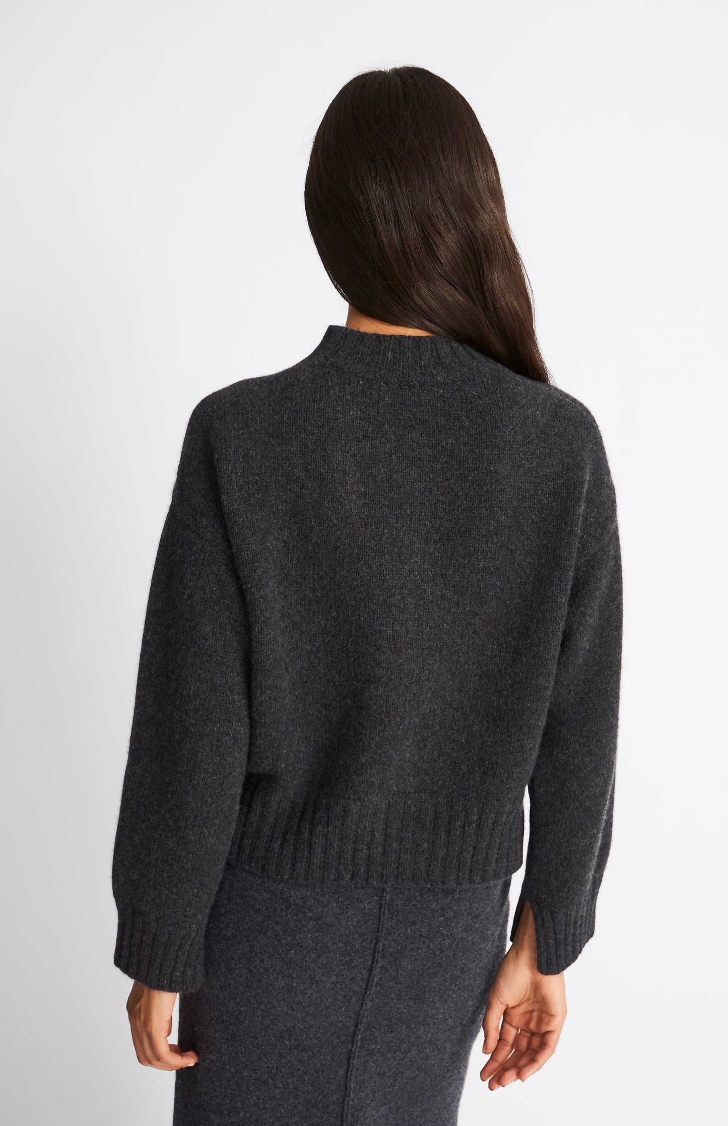 Pringle of Scotland Women's V Neck Cosy Cashmere Jumper In Charcoal rear view