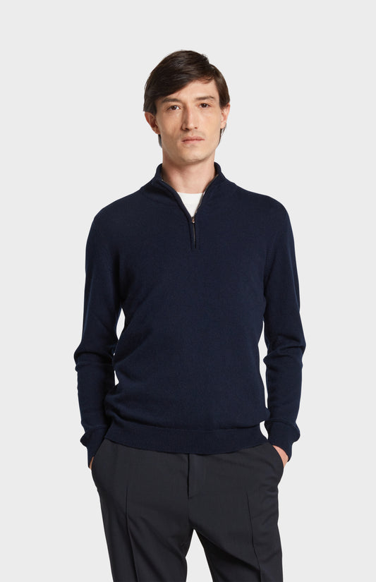 Made in Scotland Men's Cashmere Qtr Zip Jumper in Ink