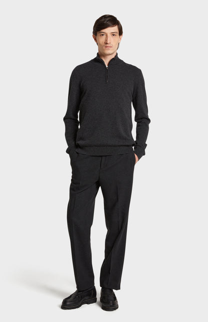 Full Look with Pringle of Scotland Qtr Zip Cashmere Jumper in Charcoal