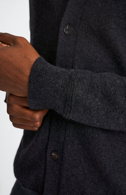Pringle of Scotland Men's Classic Cashmere Cardigan in Charcoal.  Image of the Detail