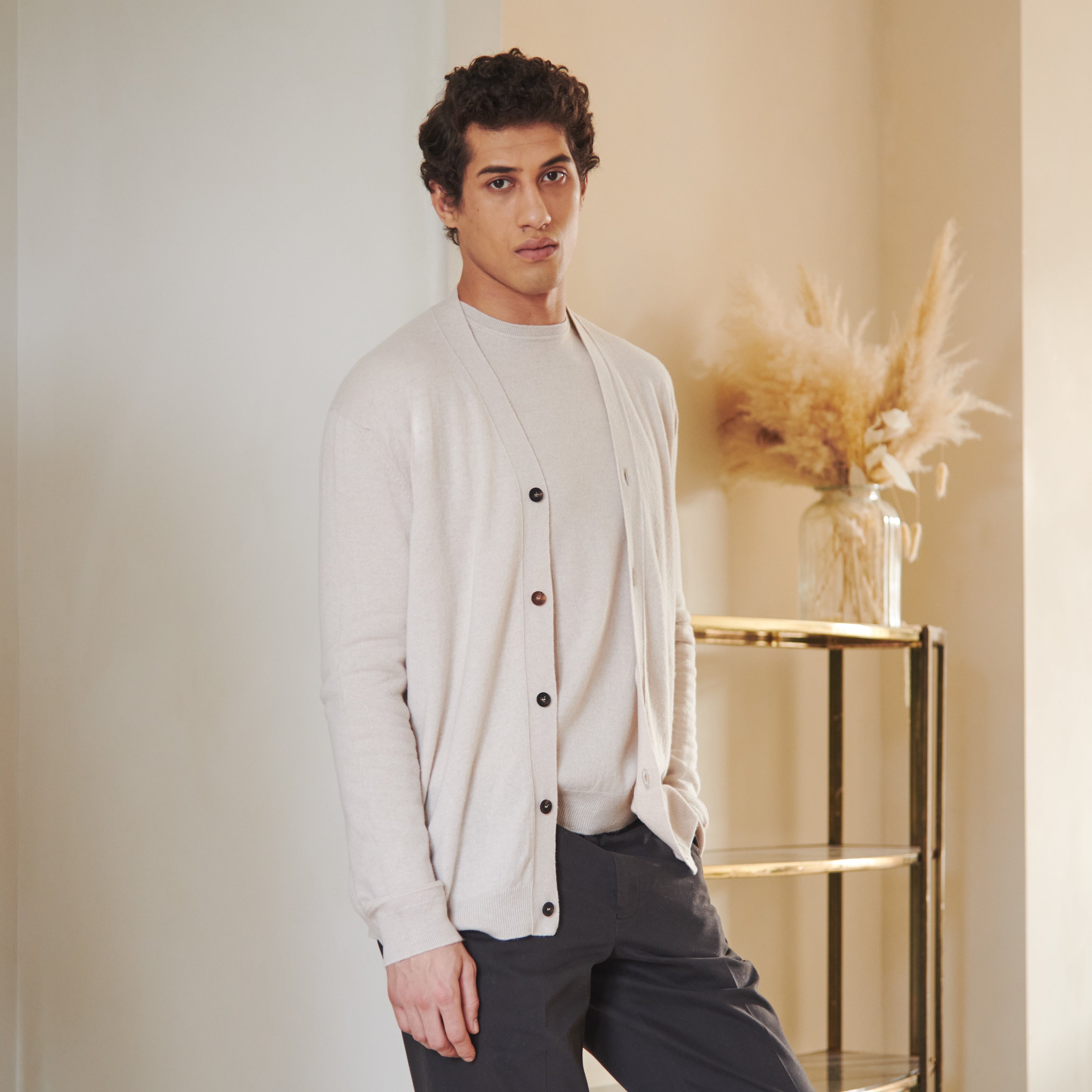 Man wearing Pringle of Scotland cashmere jumper and cardigan