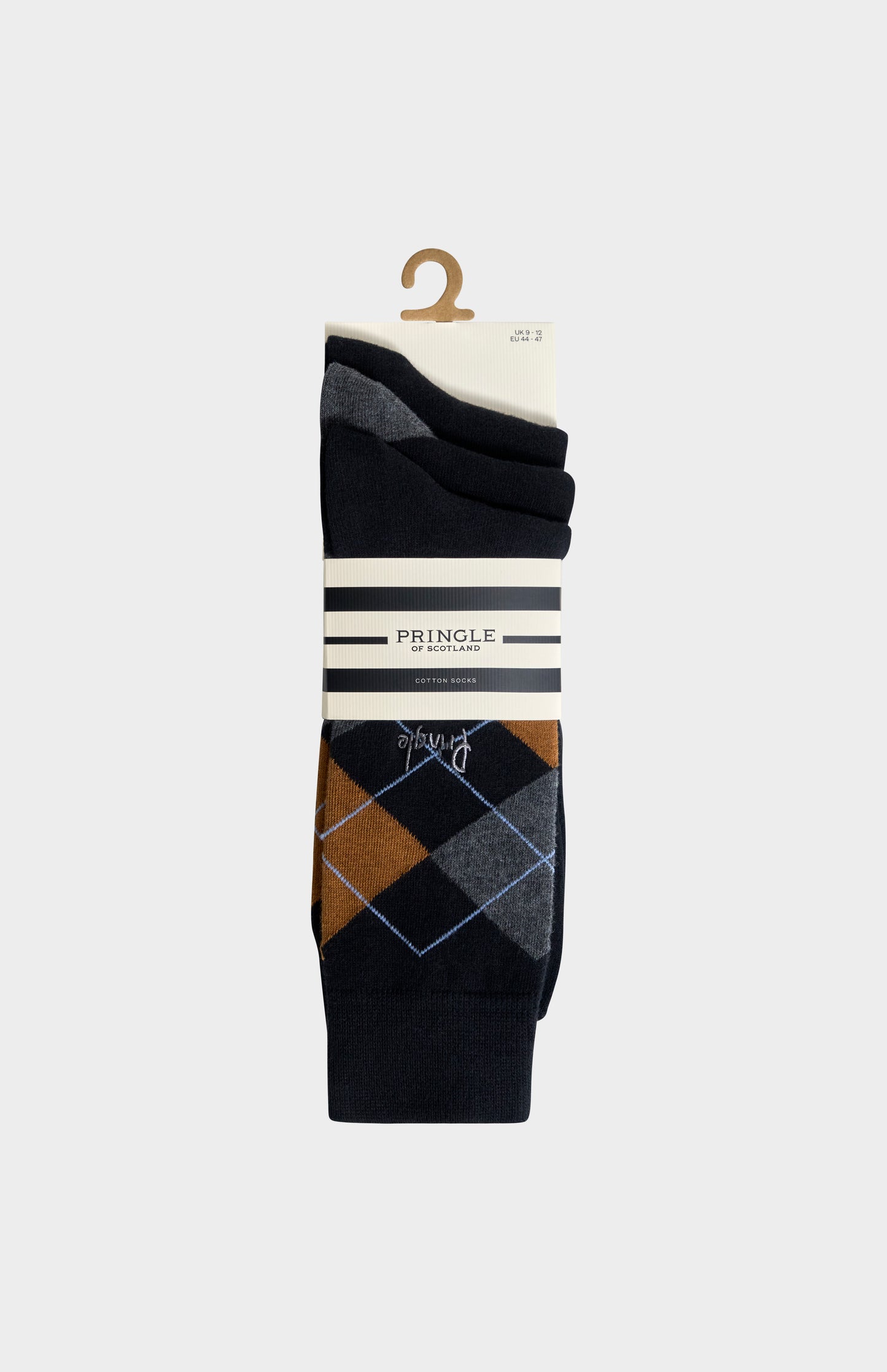 Pringle Men’s Argyle Cotton Jacquard Socks in Black, Charcoal & Camel 3 pack