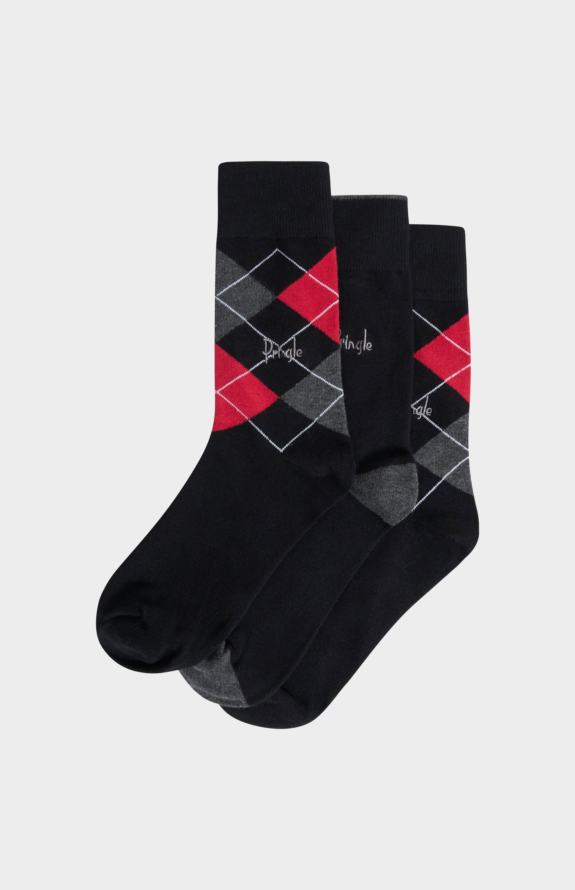 Pringle Men’s Argyle Cotton Jacquard Socks in Black, Charcoal & Red