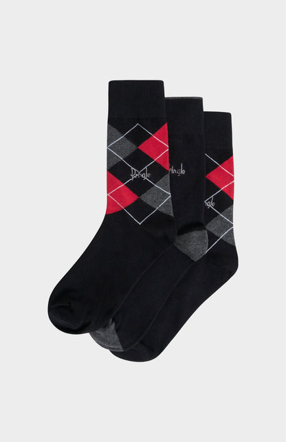 Pringle Men’s Argyle Cotton Jacquard Socks in Black, Charcoal & Red