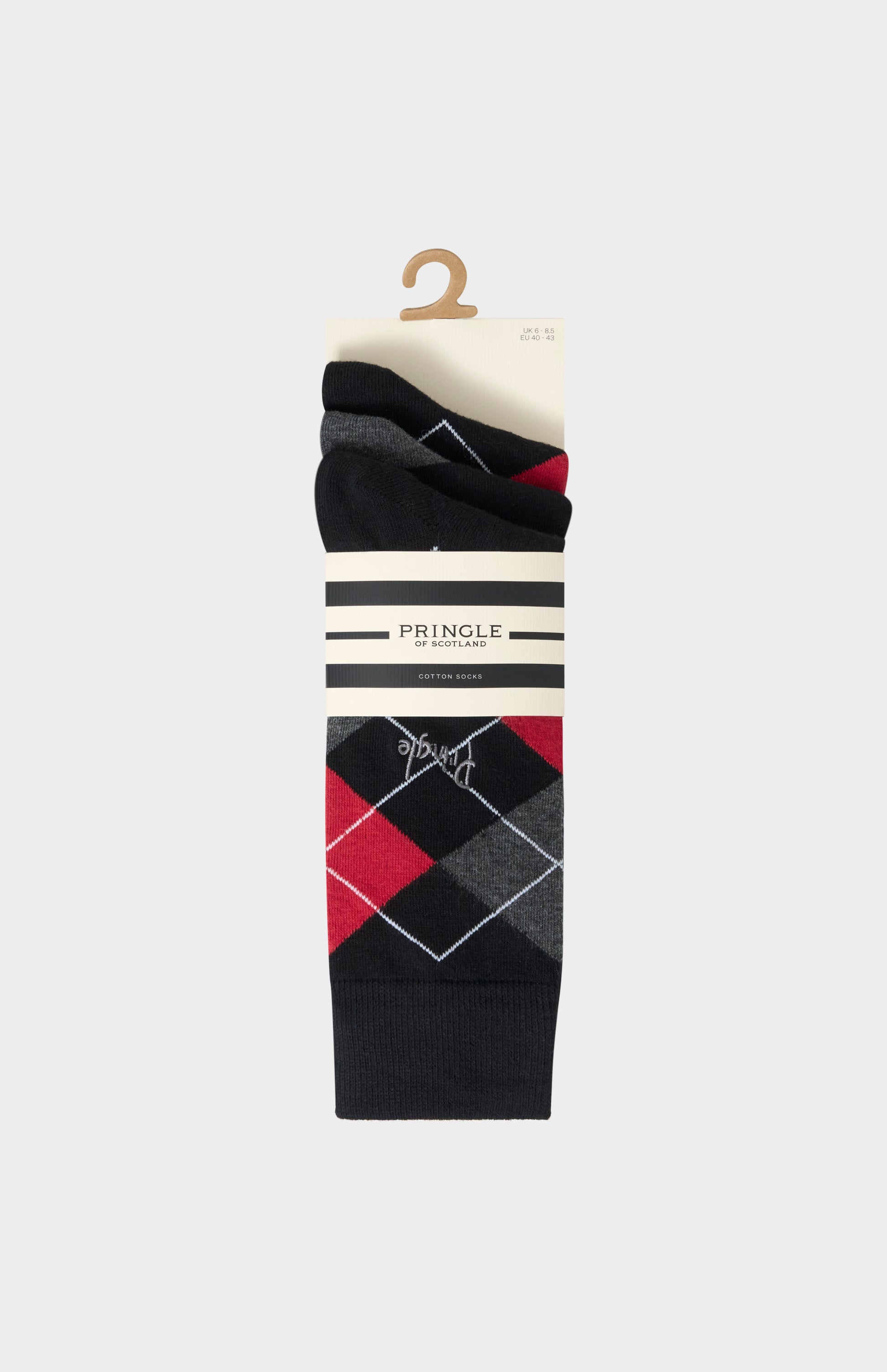 Pringle Men’s Argyle Cotton Jacquard Socks in Black, Charcoal & Red in 3 pack