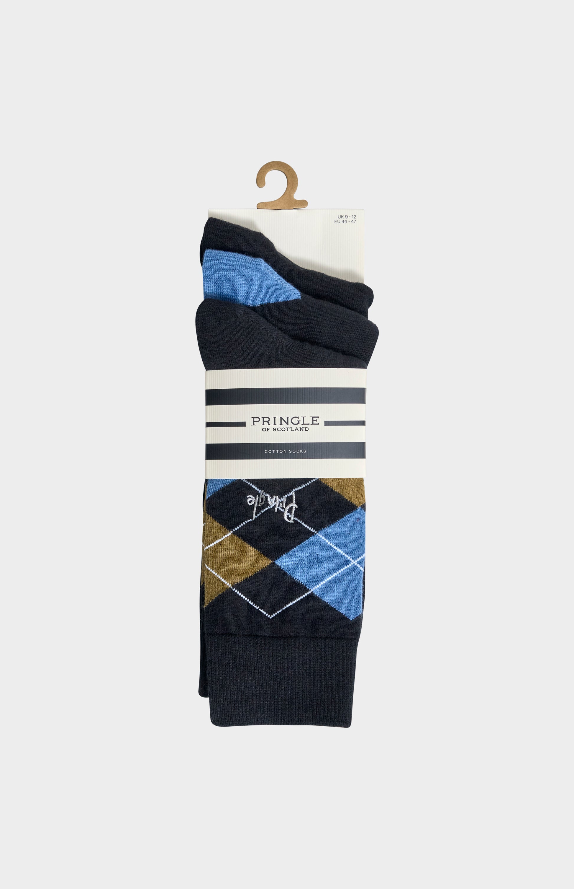 Men’s Argyle Cotton Jacquard Socks in Black, Olive & Blue in 3 pack