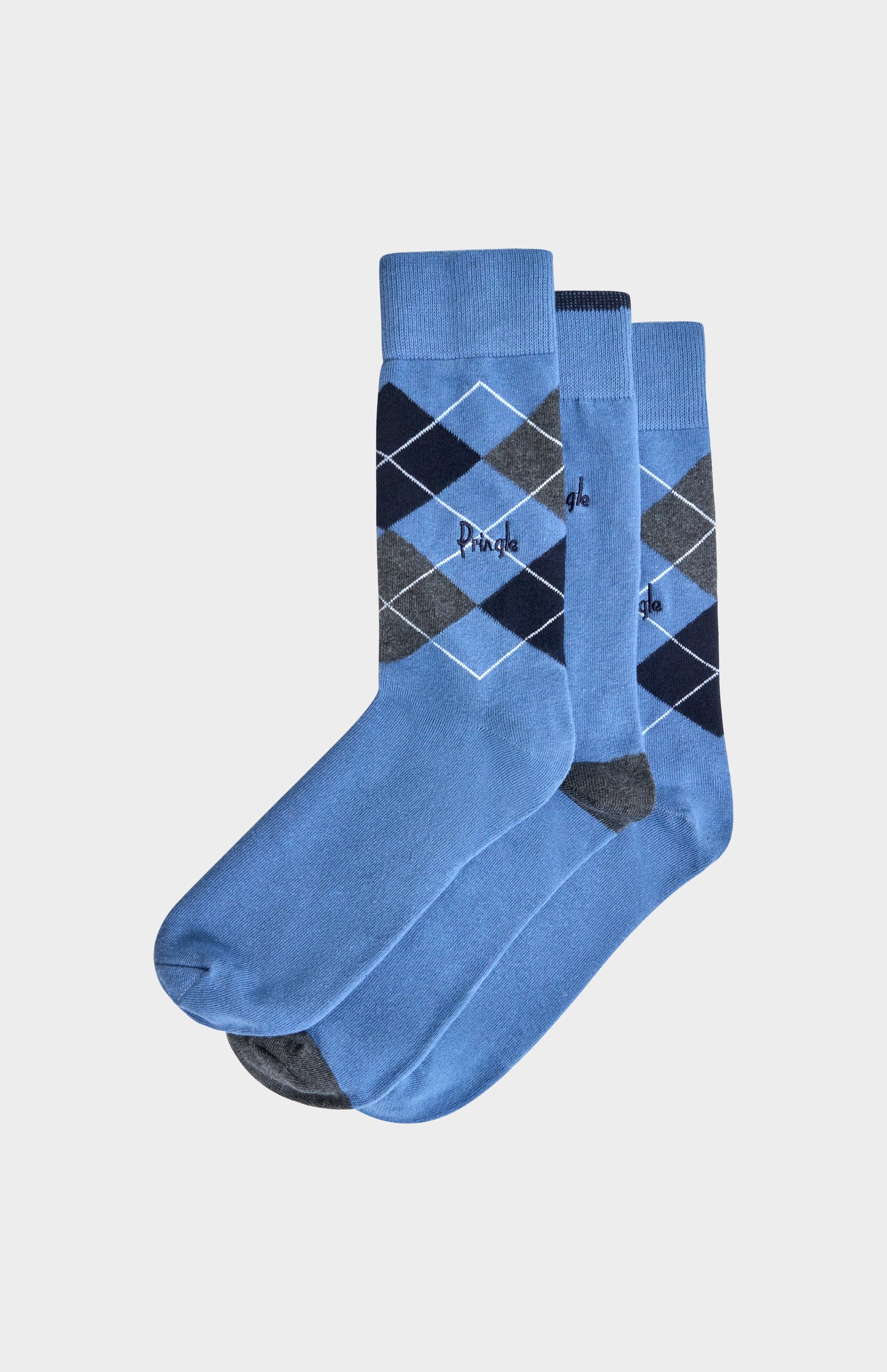 Pringle Men’s Argyle Cotton Jacquard Socks in Blue, Navy & Charcoal