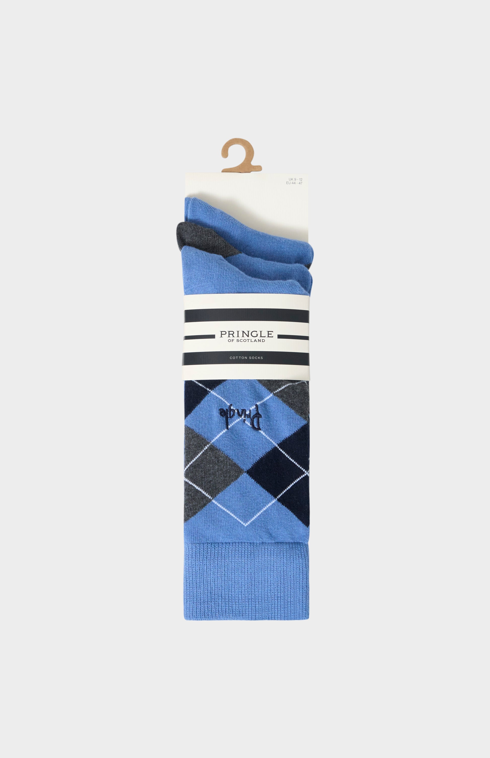 Pringle Men’s Argyle Cotton Jacquard Socks in Blue, Navy & Charcoal in 3 pack