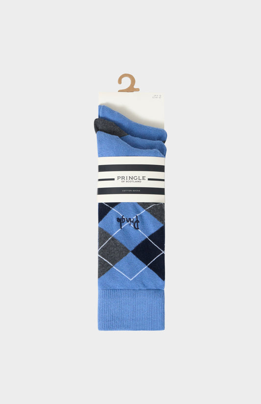 Pringle Men’s Argyle Cotton Jacquard Socks in Blue, Navy & Charcoal in 3 pack
