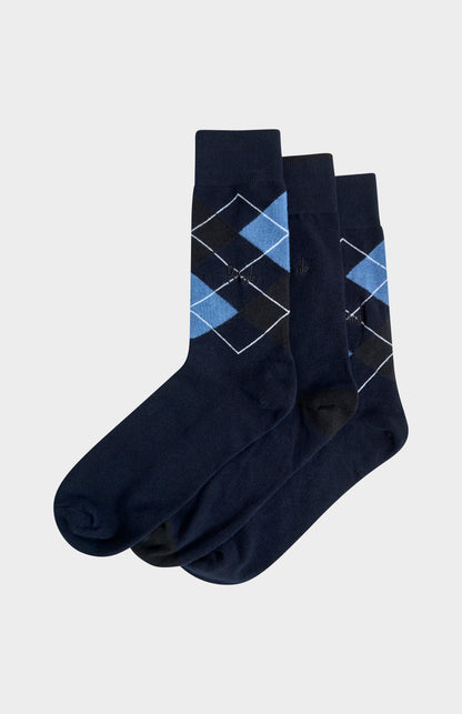 Pringle Men’s Argyle Cotton Jacquard Socks in Navy, Blue & Black