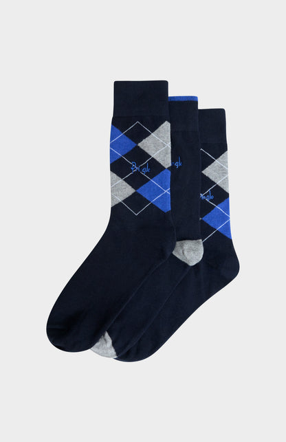 Pringle Men’s Argyle Cotton Jacquard Socks in Navy, Blue & Grey