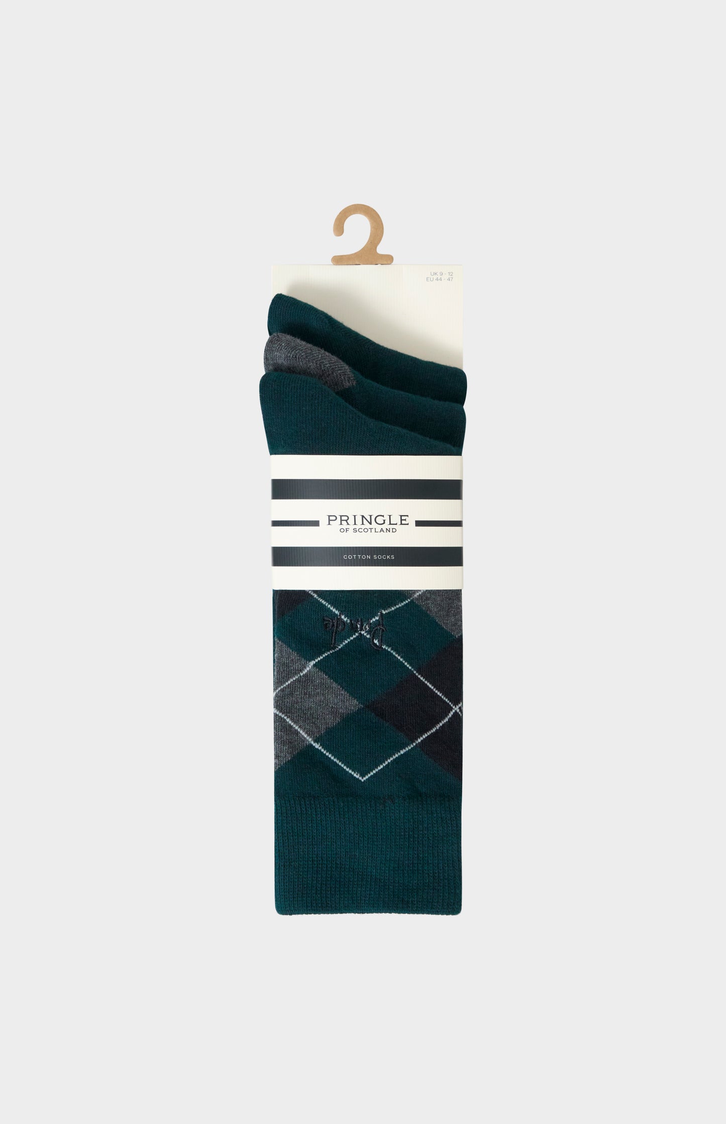 Men’s Argyle Cotton Jacquard Pringle Socks in Green, Black & Charcoal in a 3 pack