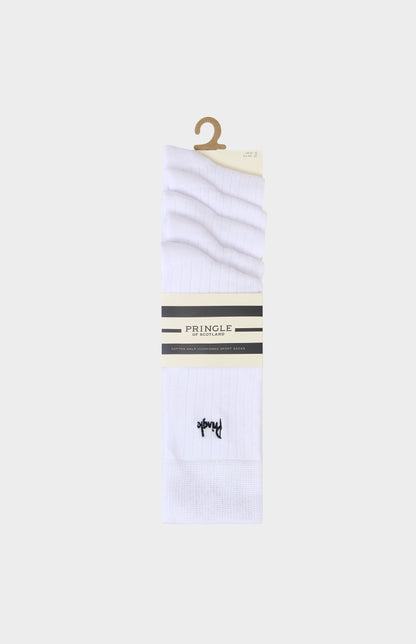 White socks with Pringle logo on a white background