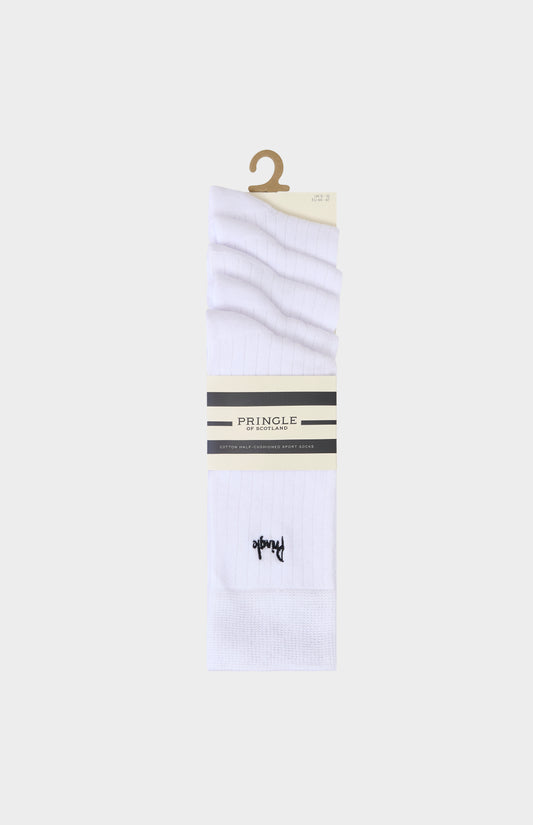 White socks with Pringle logo on a white background