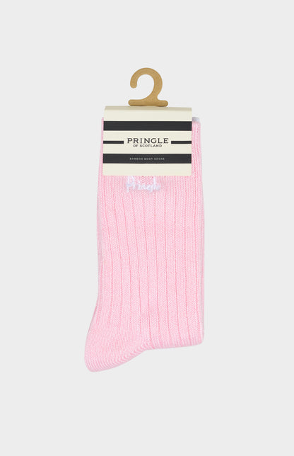 Pink sock on a hanger with Pringle branding on a white background