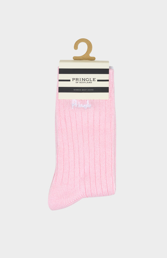 Pink sock on a hanger with Pringle branding on a white background