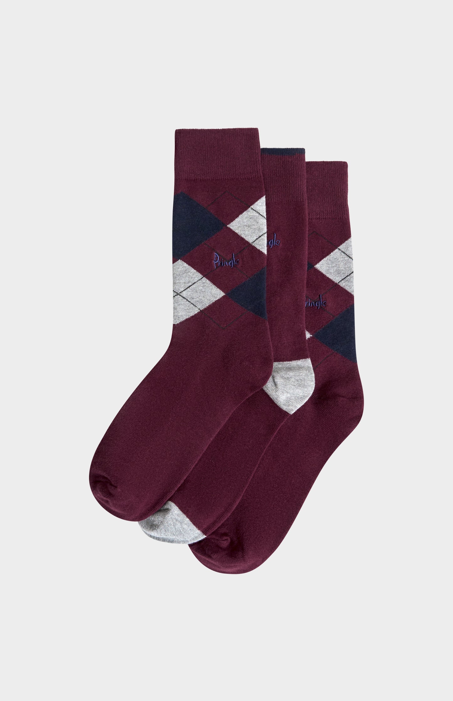 Pringle Men’s Argyle Cotton Jacquard Socks in Burgundy, Navy & Grey