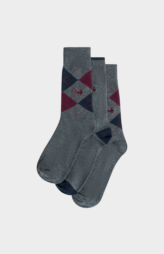Pringle Men’s Argyle Cotton Jacquard Socks in Charcoal, Navy & Burgundy