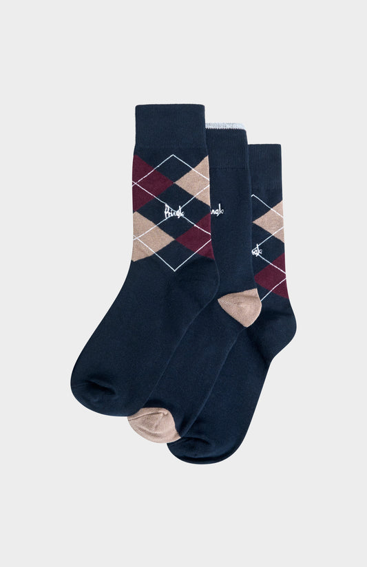 Pringle Men’s Argyle Cotton Jacquard Socks in Navy, Burgundy & Camel