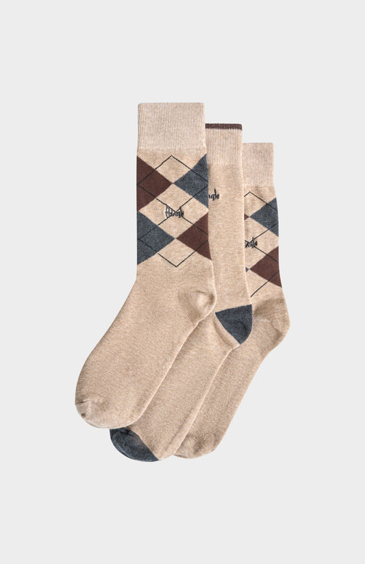 Pringle Men’s Argyle Cotton Jacquard Socks in Beige, Brown & Charcoal