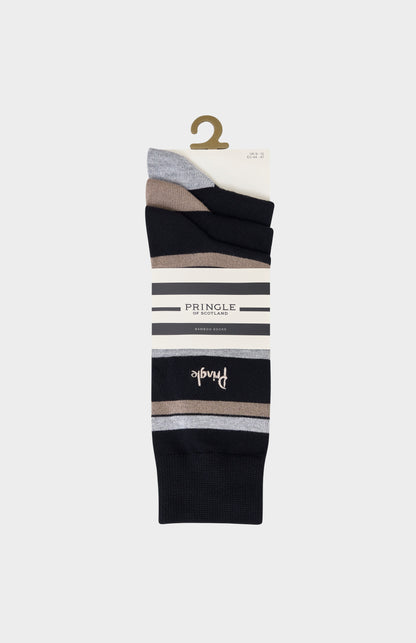 Black socks with grey and camel-coloured accents