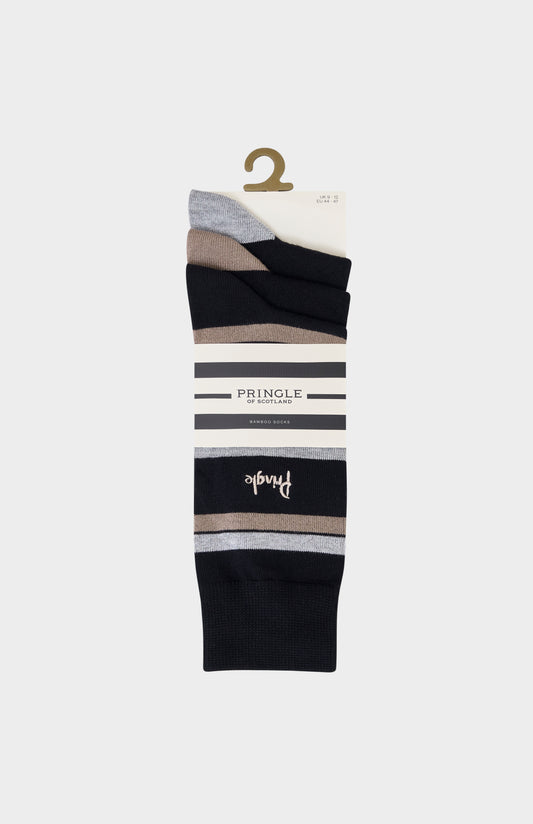 Black socks with grey and camel-coloured accents