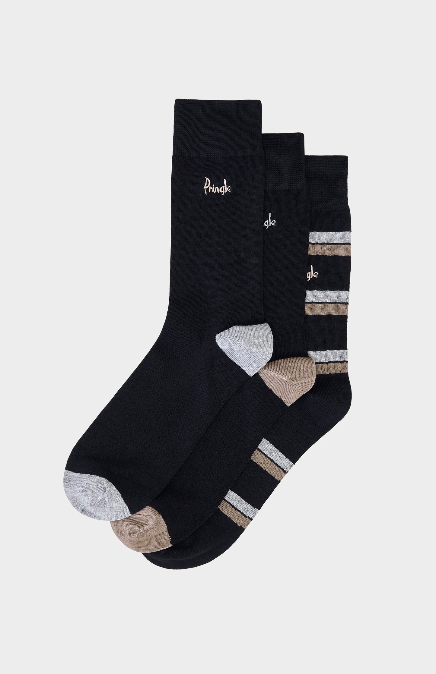 Black socks with grey and camel-coloured accents