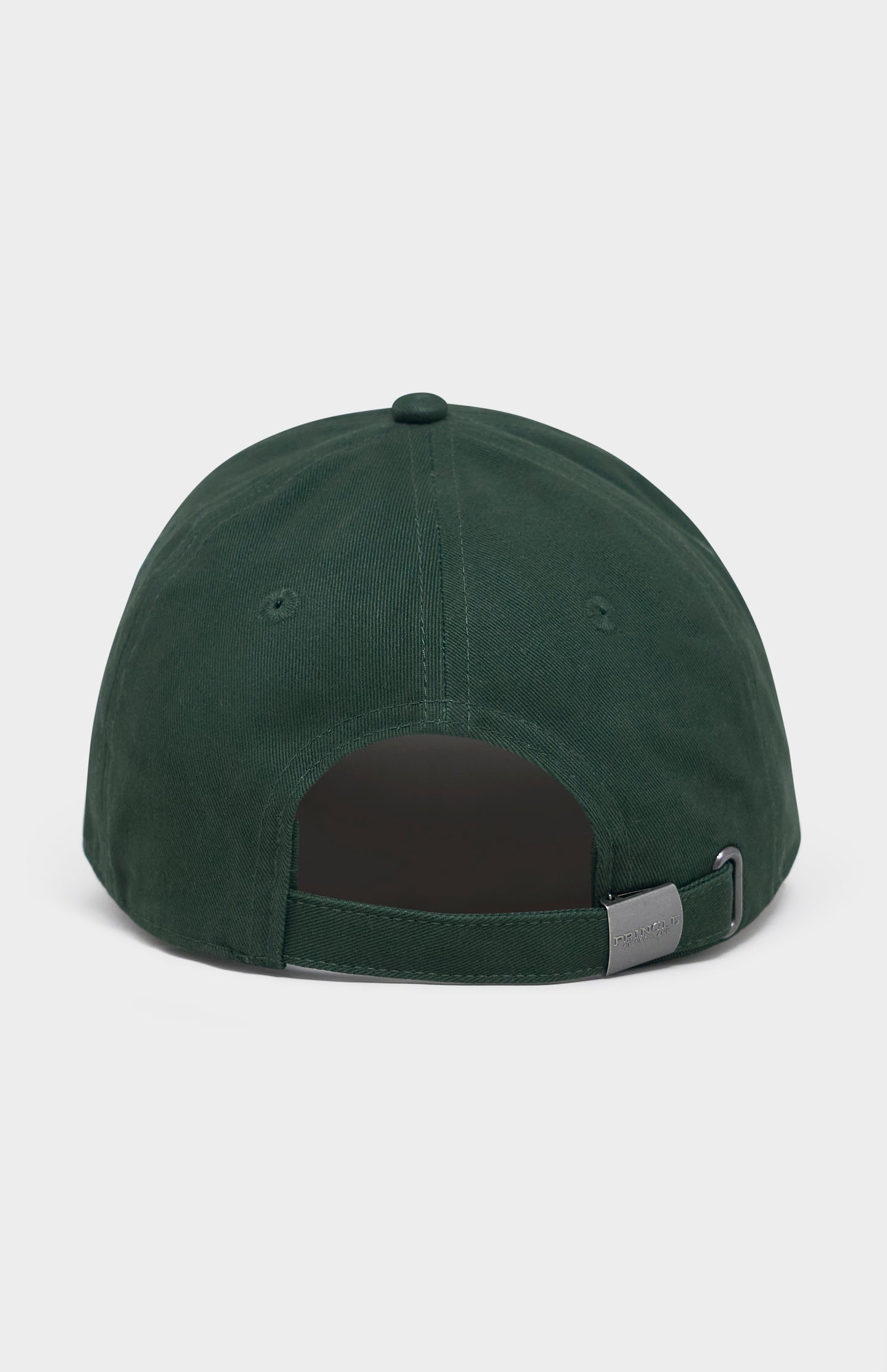 Green baseball cap from the back, with silver hardware clasp