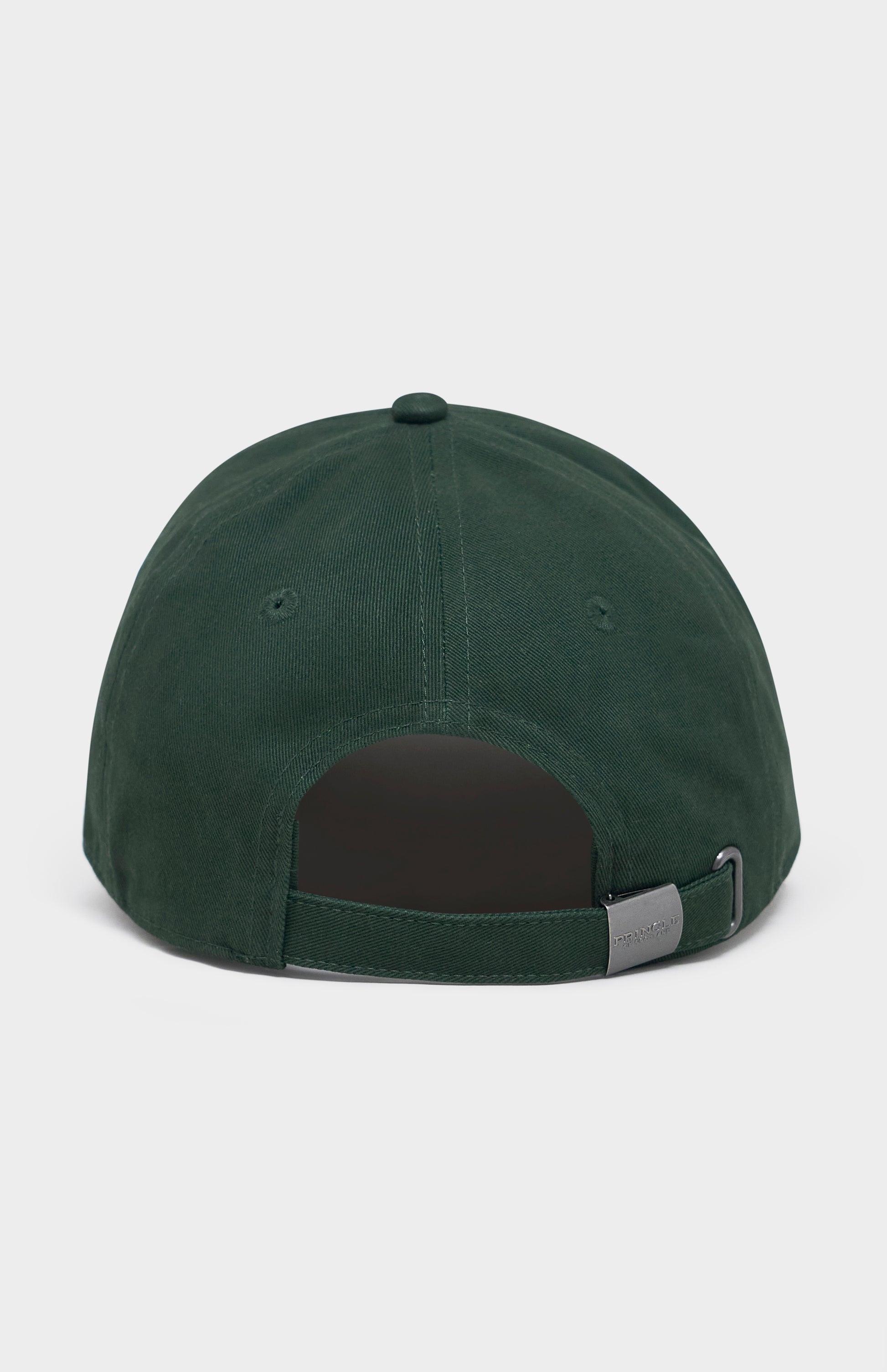Green baseball cap from the back, with silver hardware clasp