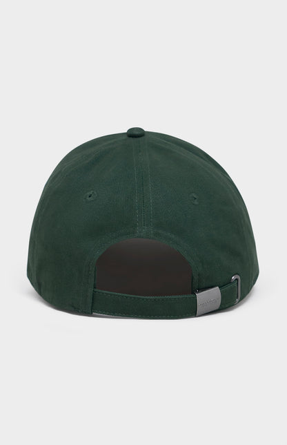 Green baseball cap from the back, with silver hardware clasp