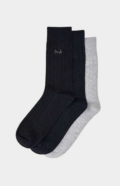 Grey navy and black socks with Pringle embroidery branding